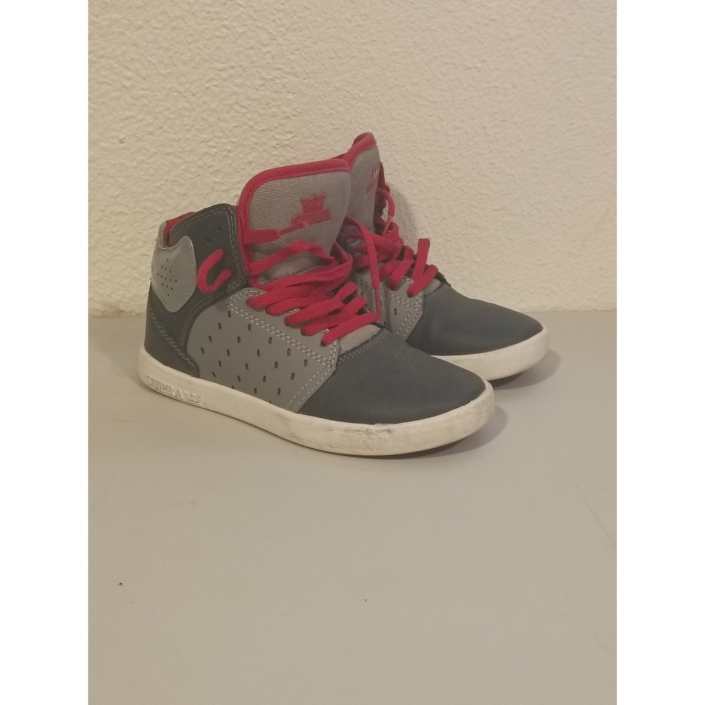 Supra Kids Atom High Top Skate Shoes Grey‎ Red S91019K Size 2Y